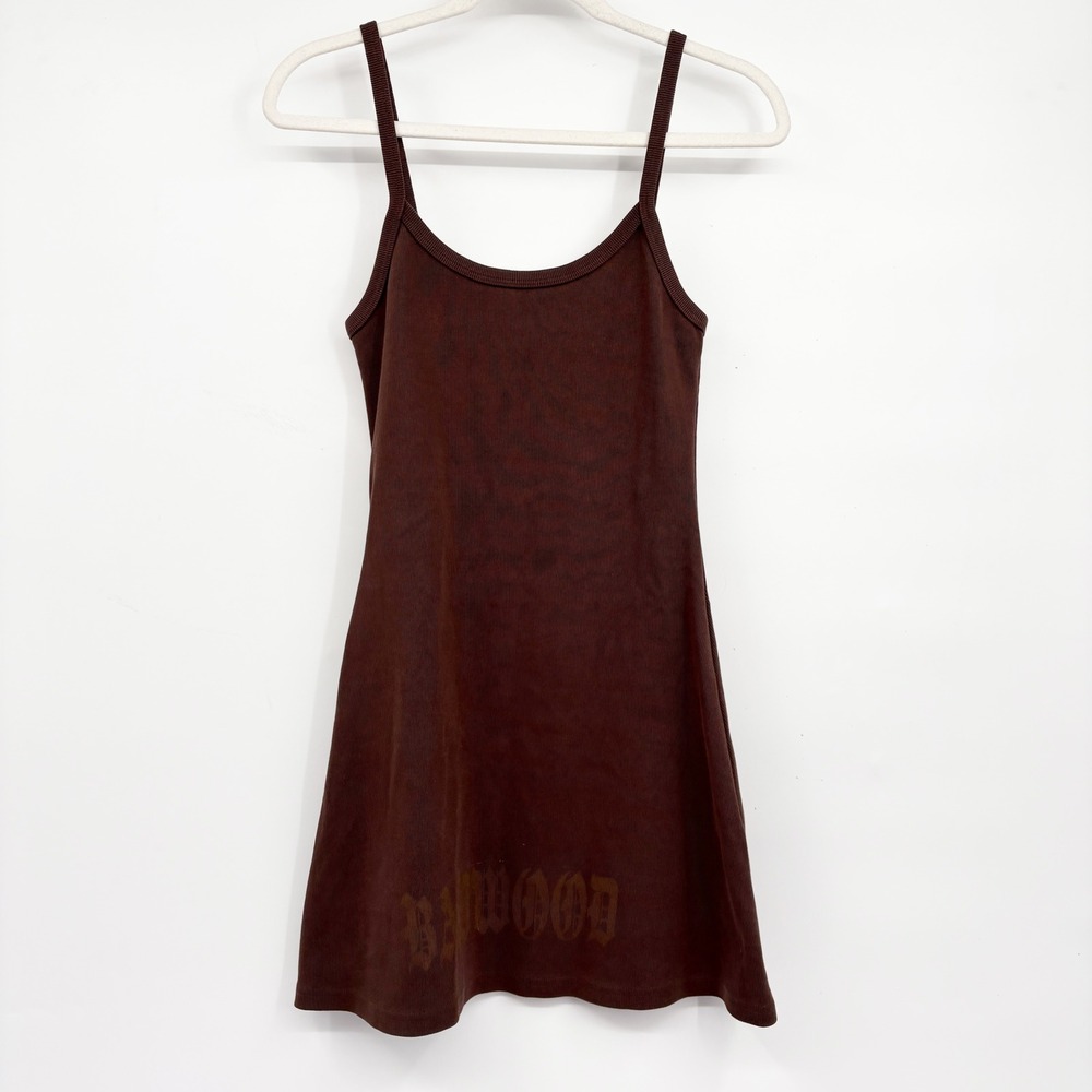 Badwood Womens Chocolate Brown Old English Ribbed Streetwear Tank Mini Dress L
